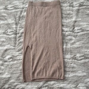 Elegant Tan Ribbed Knit Skirt